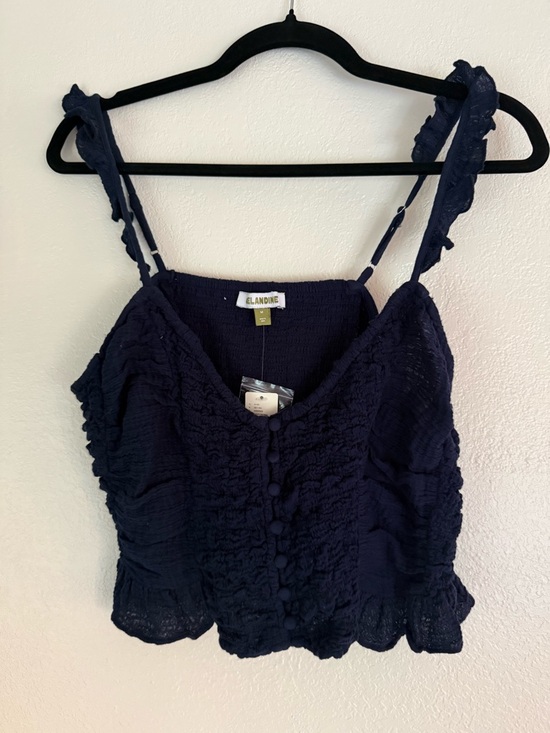 Anthropologie Tops - Anthropologie Celandine Size M Navy Blue Ruffled Smocked Camisole NWT